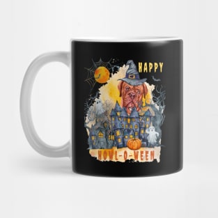 French Mastiff Happy Howl-o-ween Ghost Houses Funny Watercolor Mug